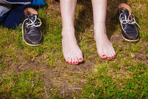 Beautiful Slim Female Feet On Green Grass Stock Image Image Of Relaxation Bare 12123139