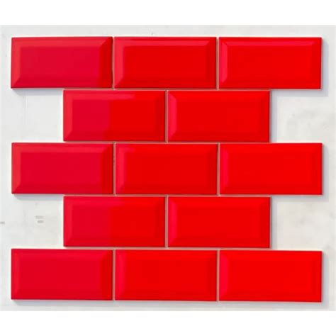 Blood Red Bevelled Subway Tile 4 Inch 8 Inch