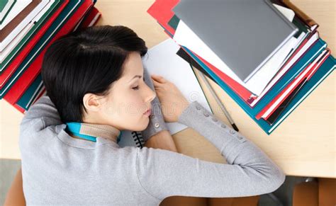 Student Sleeping At The Desk Stock Image - Image of format, above: 26756693