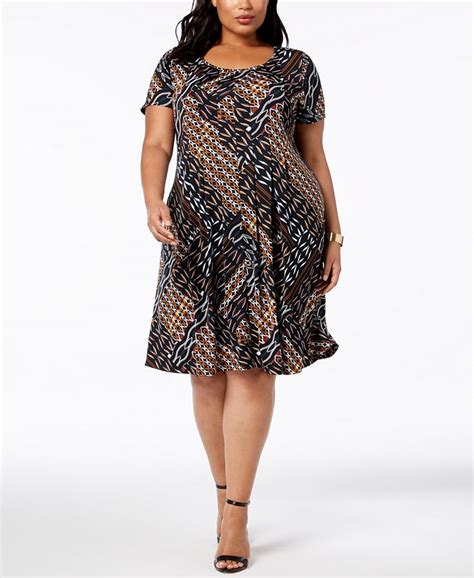 Ny Collection Plus And Petite Plus Size Printed Fit And Flare Dress Macys