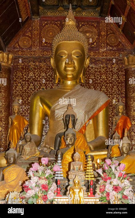 Gold Buddha In Wat Xiengthong Luang Prabang Laos Stock Photo Alamy