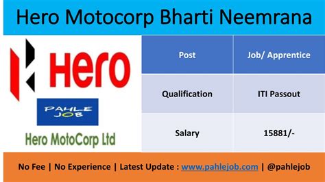 Hero Motocorp Bharti For Neemrana Plant Iti Job Campus Pahle Job