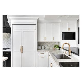 Black White Kitchen With Accents Of Gold Transitional Kitchen