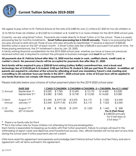 2019 2020 Tuition St Patricia School