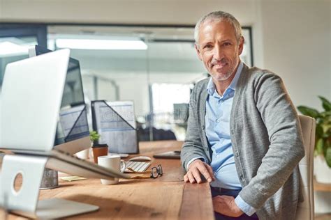 Mature Man Portrait And CEO At Desk Computer And Check Email At Desk