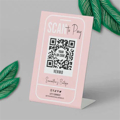 Venmo Qr Code Payment Blush Pink Logo Scannable Pedestal Sign Zazzle