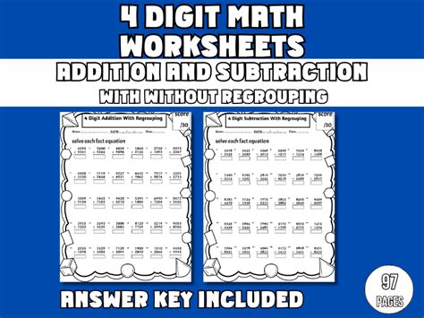 4 Digit Addition And Subtraction With And Without Regrouping Worksheets Teaching Resources