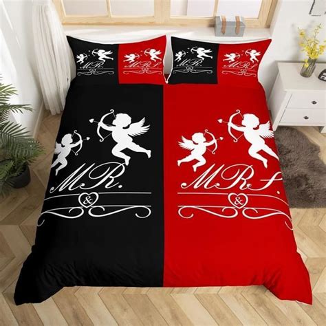 Housse De Couette X Noire Et Rouge Parure De Lit Ange Mignon