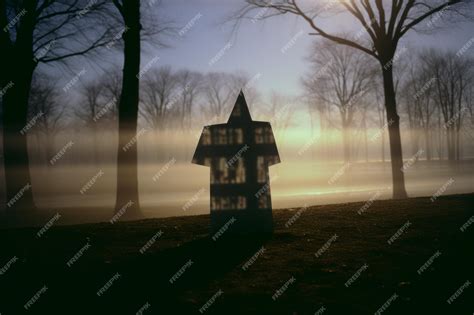 Premium Ai Image A Statue Of A Man Standing In The Middle Of A Foggy