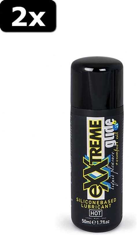 2x HOT EXXtreme Glide Silicone Based Lubricant With Comfort Oil Bol