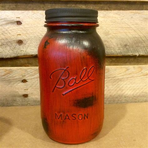 Rustic Red Mason Jars Red Vintage Jars Mason Jar Etsy