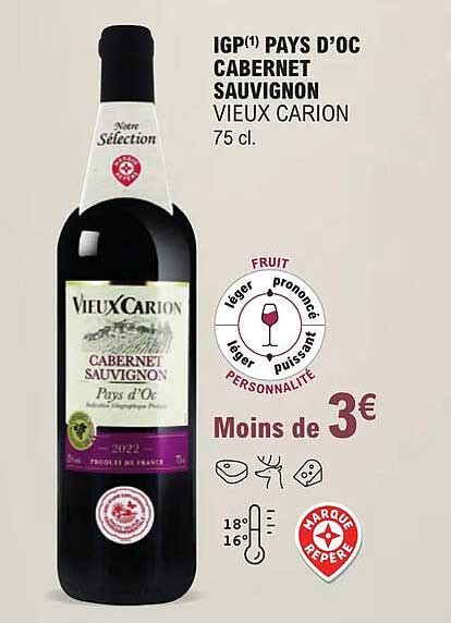 Promo Igp Pays D Oc Cabernet Sauvignon Vieux Carion Chez E Leclerc