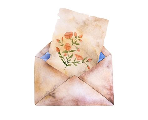 Premium Photo Vintage Envelope With Poppy Flowers Watercolor Painting