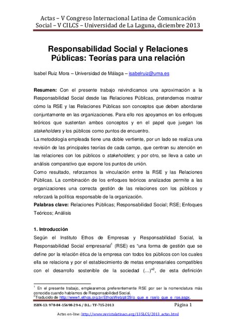 Pdf Responsabilidad Social Y Relaciones Públicas Teorías Para Una