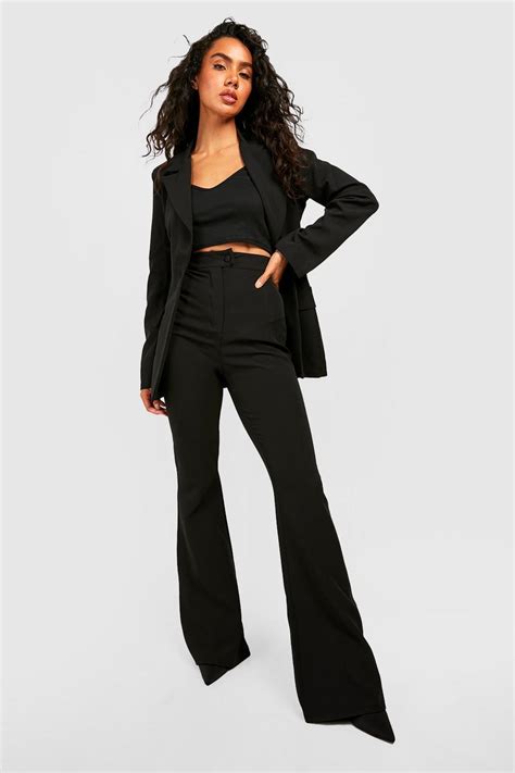 Womens Seam Front Fit And Flare Tailored Trousers Boohoo Uk