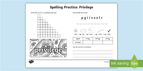 Privilege Spelling Practice Worksheet Professor Feito