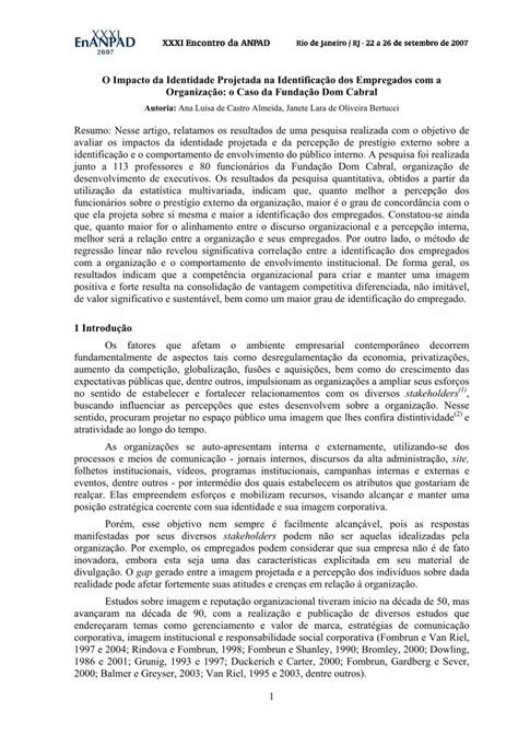 Pdf O Impacto Da Identidade Projetada Na Identifica O Dos