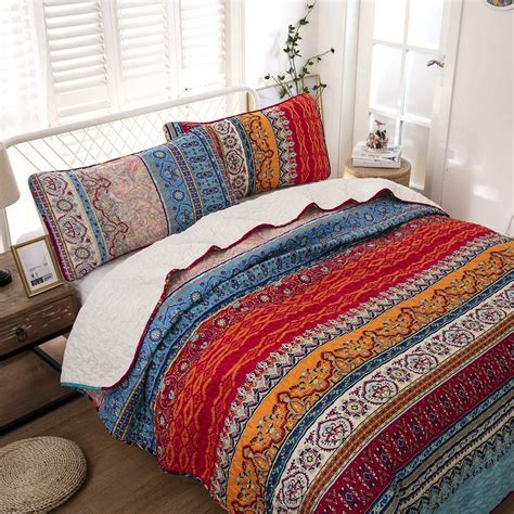 Wongs Bedding Bohemian Quilt Set Queen Boho Striped Pattern Printed