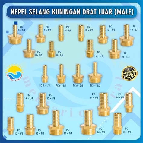 Promo Hose Nipple Drat Male Nepel Selang Drat Luar Kuningan PC 6 3