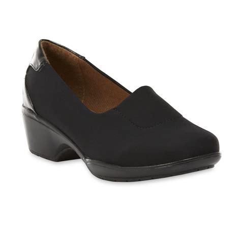 Basic Editions Womens Glenda Stretch Black Fabric Slipon Shoe Wide