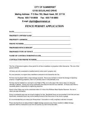 Fillable Online Fence Permit Application Summerset Fax Email Print