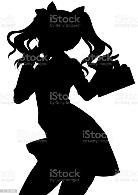 Silhouette Illustration Of A Girl In Anime Style Stock Illustration