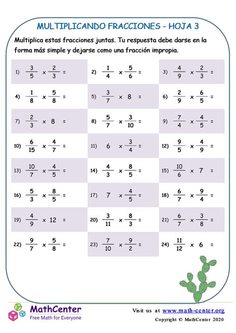 Quinto Grado Hojas De Trabajo Multiplicar Fracciones Math Center