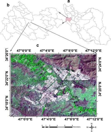 a Geographical position of Kermanshah province in Iran, b Kermanshah ...