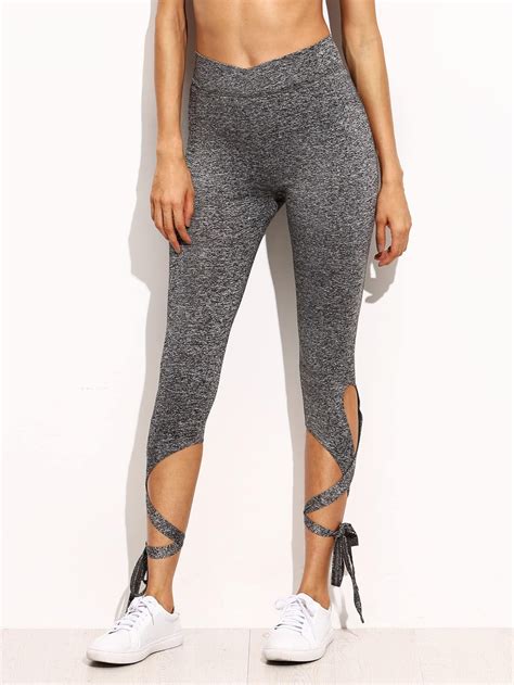 Light Grey High Waist Criss Cross Tie Leggings Shein Sheinside