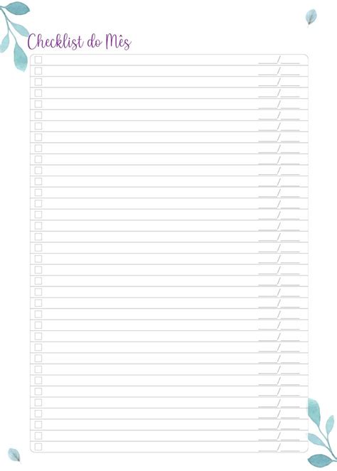 Planner Flores Checklist Mensal Fazendo A Nossa Festa