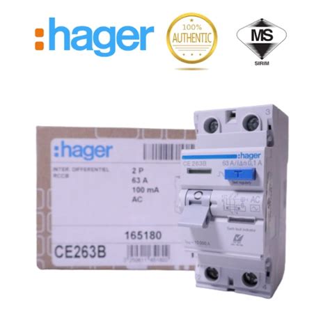 Hager Ce240b Ce263b 40a 63a 2 Pole 100ma Elcb Rccb Shopee Malaysia