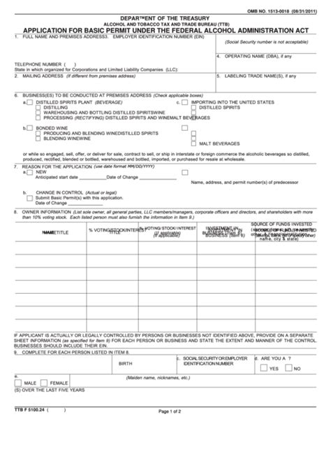 Fillable Form Ttb F 5100 24 Application For Basic Permit Under The