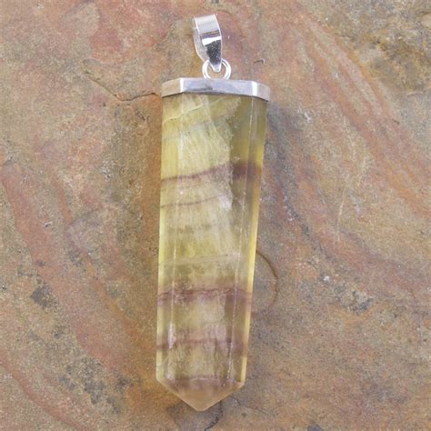 Sterling Silver Capped Flat Six Sided Rainbow Fluorite Point Pendant