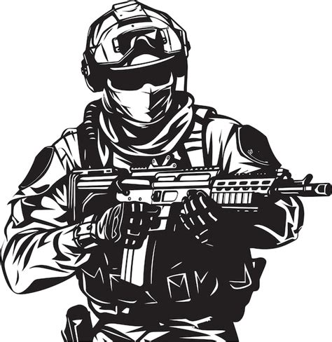 Un Dibujo En Blanco Y Negro De Un Soldado Sosteniendo Un Arma Vector