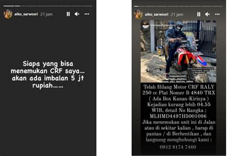 Chef Aiko Kemalingan Motor Seharga Rp 80 Juta Raib