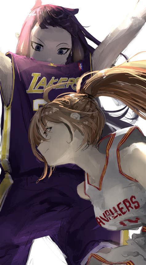 Safebooru 2girls Absurdres Arms Up Azura Azuart0 Basketball Jersey