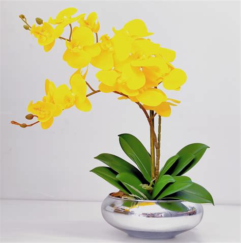 Arranjo Flores 2 Orquídeas Artificial Amarelo E Vaso Elo7