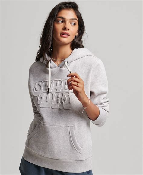 Dames Vintage Cooper Hoodie Met Reliëflogo Glacier Grey Marl Superdry Nl