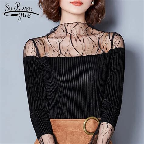 Buy Sexy Hollow Lace Women Blouse Shirt Fashion Women