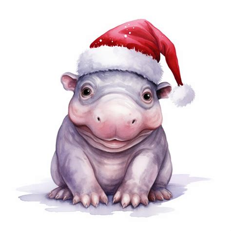 Premium Ai Image There Is A Hippo Wearing A Santa Hat And Sitting