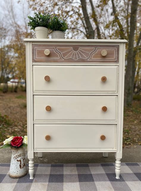 SOLD Restored Solid Wood Dresser, White/beige - Etsy