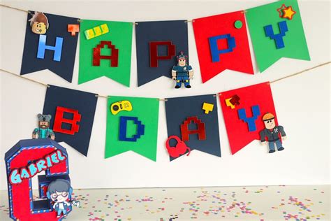 Roblox Birthday Banner Roblox Birthday Party Roblox Party Etsy