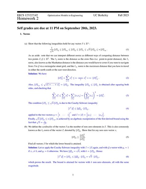 Hw Sol Hw Assignment Eecs At Optimization Models In