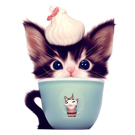 Kitten Licking Cup Of Whipped Cream · Creative Fabrica