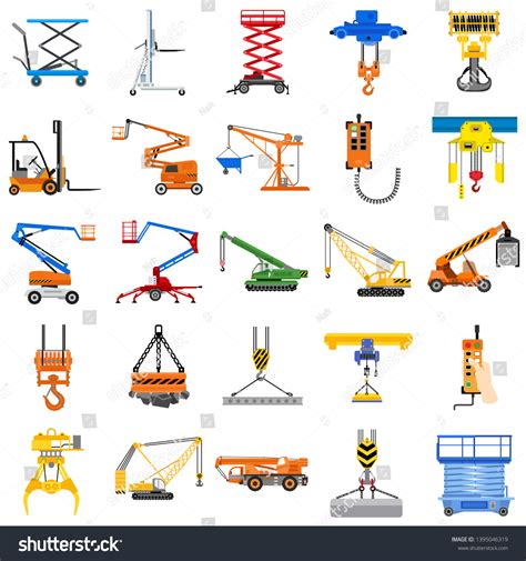 Lifting Machine Icon Set Flat Set Stock Illustration 1395046319