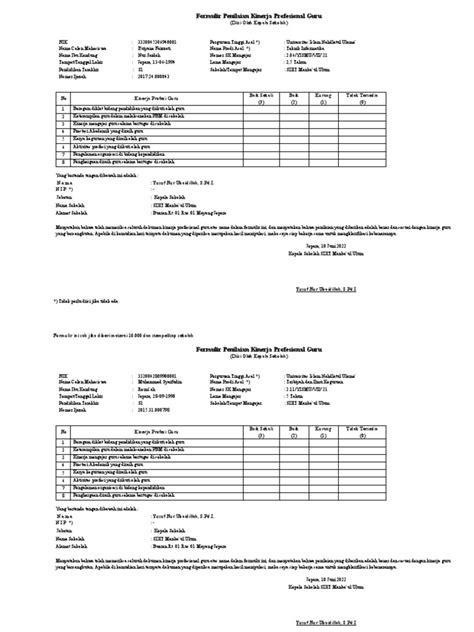 Formulir Penilaian Kinerja Profesional Guru Ut 2021 Pdf