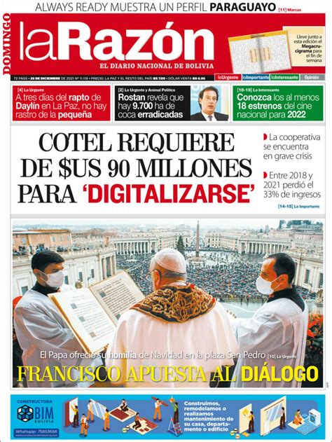 Journal La Razón Bolivie Les Unes Des Journaux De Bolivie Toute La