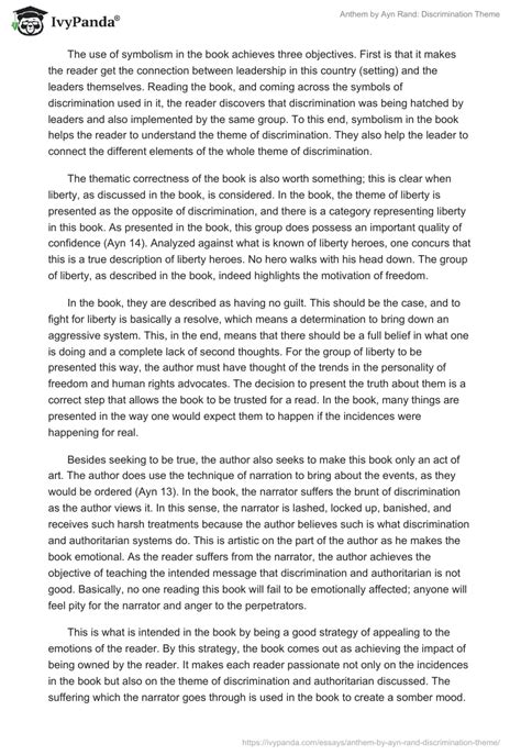 Anthem By Ayn Rand Discrimination Theme 1729 Words Essay Example