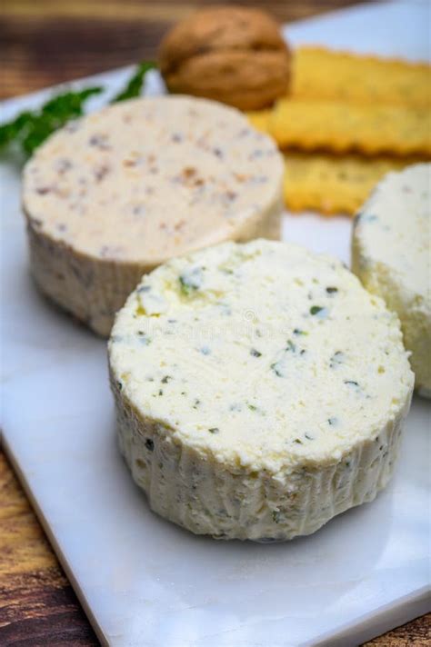 Spread Cream Cheese With Herbs Garlic Chives And Spices Close Up