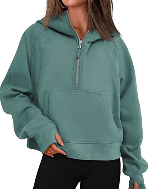 Half Zip Cropped Hoodies For Women Long Sleeve Fleece Quarter Zip